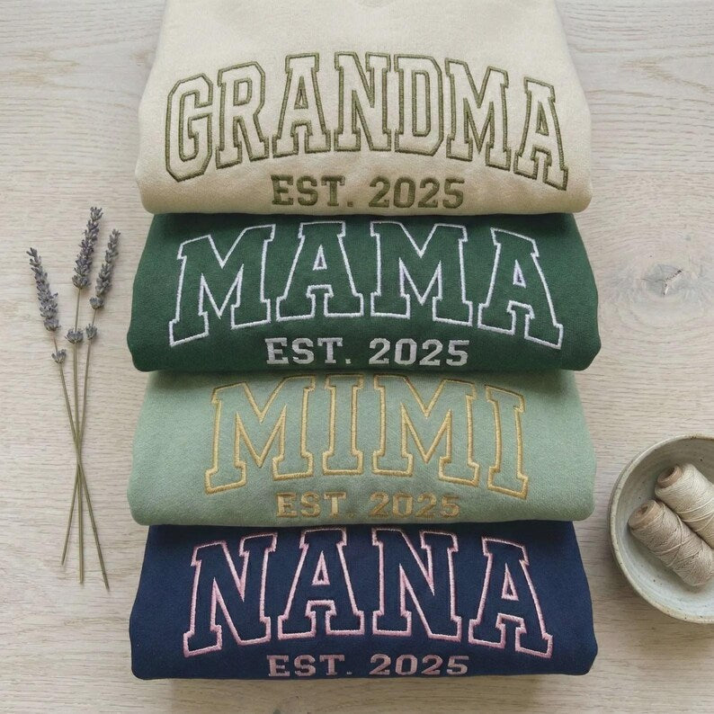 Custom Embroidered Mom Dad Sweatshirt with Name On Sleeve | Mother's Day