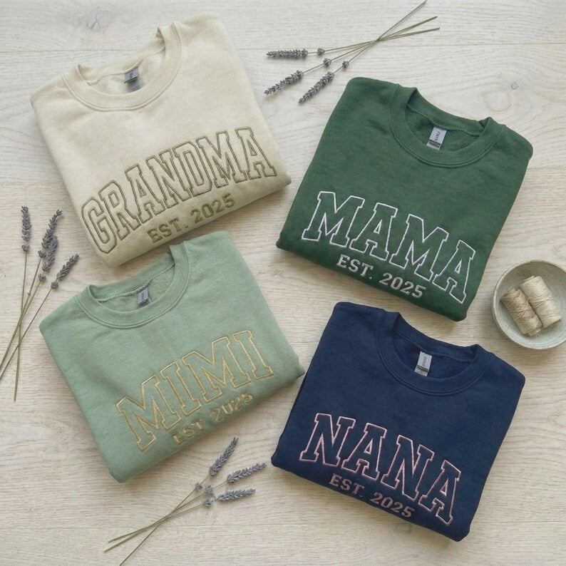 Custom Embroidered Mom Dad Sweatshirt with Name On Sleeve | Mother's Day