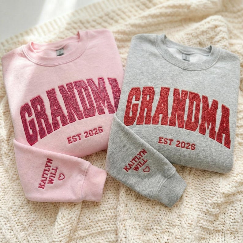 Custom Arched Glitter Embroidered Grandma Sweatshirt | Mother's Day Gifts