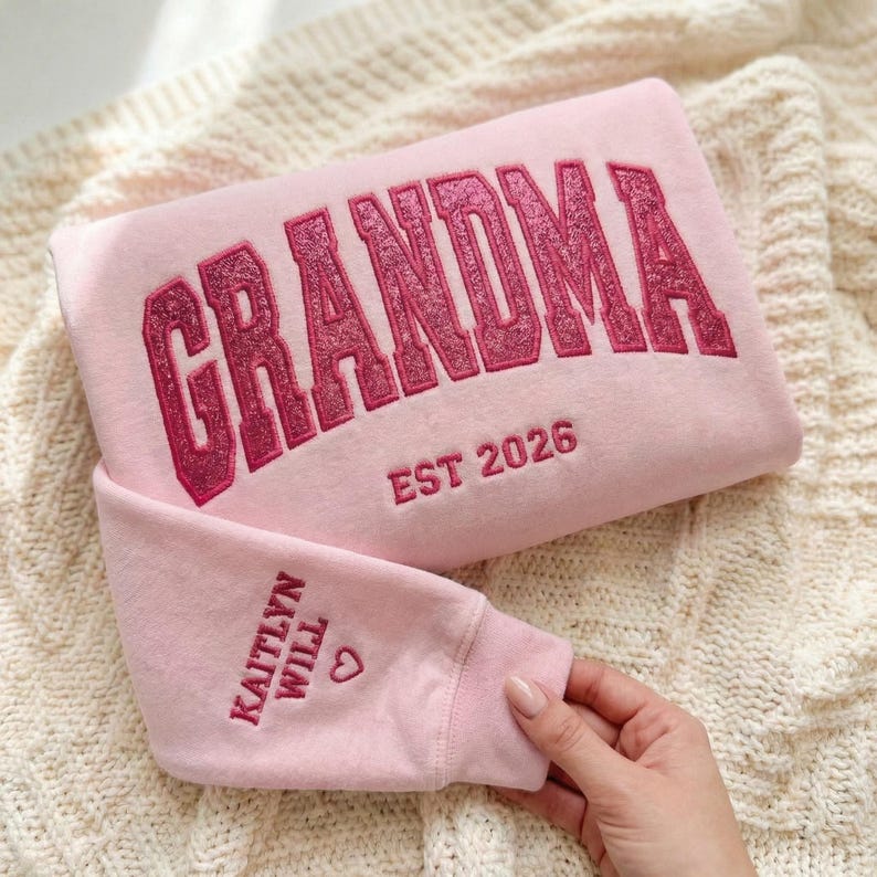 Custom Arched Glitter Embroidered Grandma Sweatshirt | Mother's Day Gifts