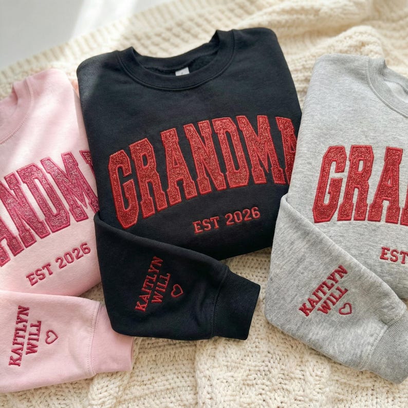 Custom Arched Glitter Embroidered Grandma Sweatshirt | Mother's Day Gifts