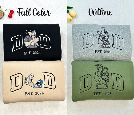 Custom Portrait from Photo Sweatshirt Embroidered Dad,Papa Sweatshirt