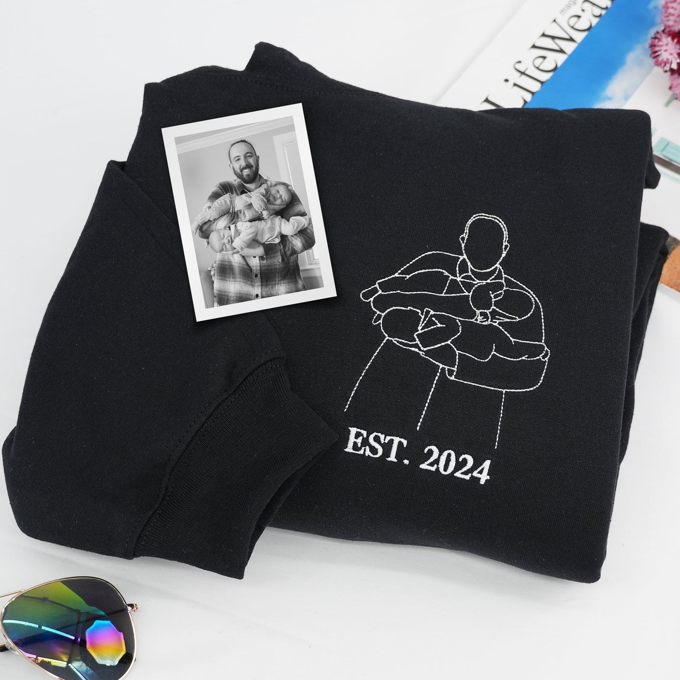 Custom Embroidered Photo Portrait Sweatshirt Gift for papà,papá,pai