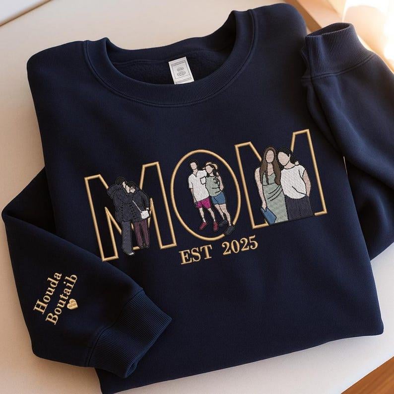 Custom Embroidered Mother & Child Photo Portrait Sweatshirt | Mother's Day Gifts