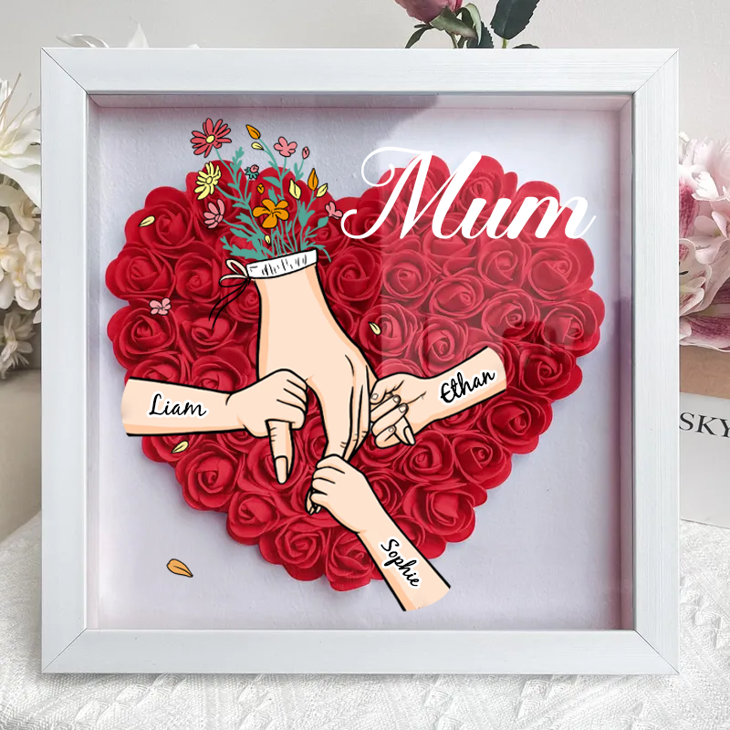 Personalized Flower Shadow Box mum and I hand holding- Mother's Day Gift