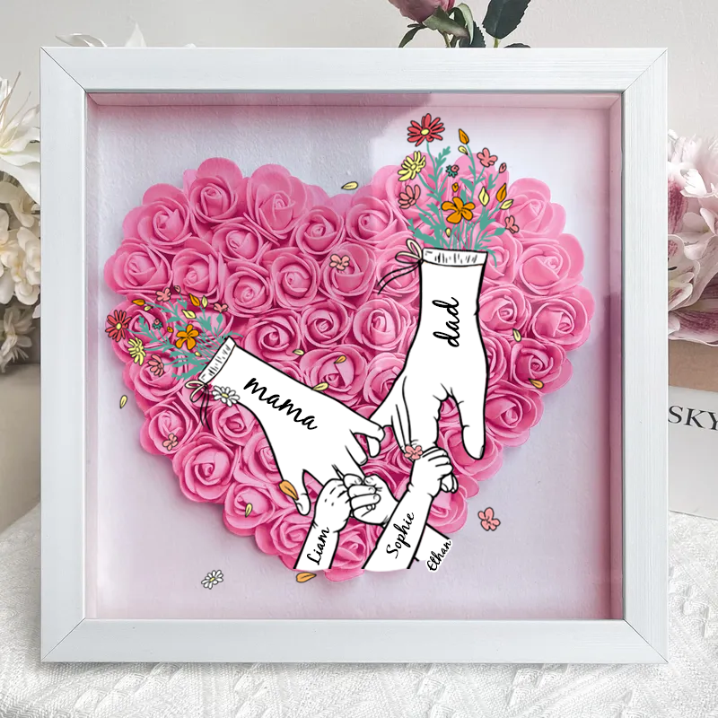 Custom Mother's Day Personalized Flower Shadow Box, Family hand holding Gift | Gift for mom,grandma