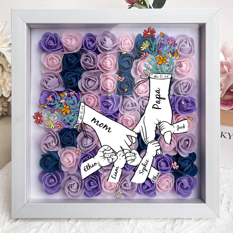 Custom Mother's Day Personalized Flower Shadow Box, Family hand holding Gift | Gift for mom,grandma