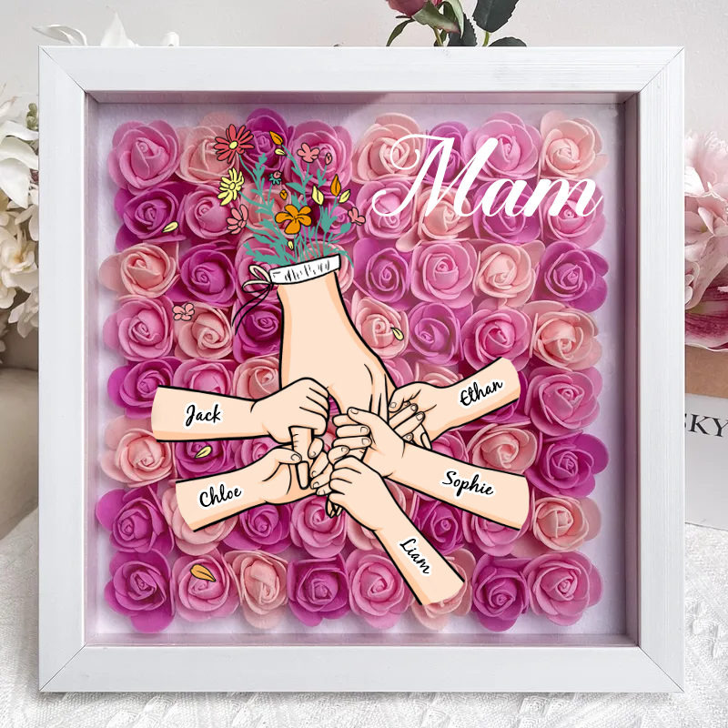 Personalized Flower Shadow Box mum and I hand holding- Mother's Day Gift