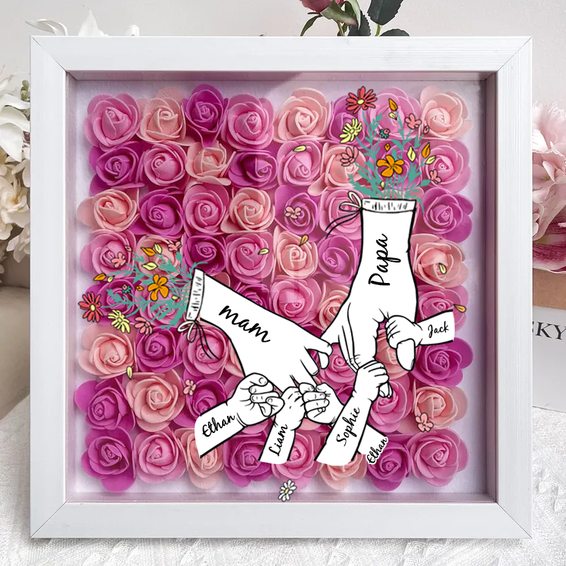Custom Mother's Day Personalized Flower Shadow Box, Family hand holding Gift | Gift for mom,grandma