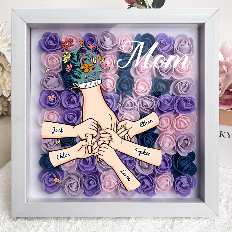 Personalized Flower Shadow Box mum and I hand holding- Mother's Day Gift