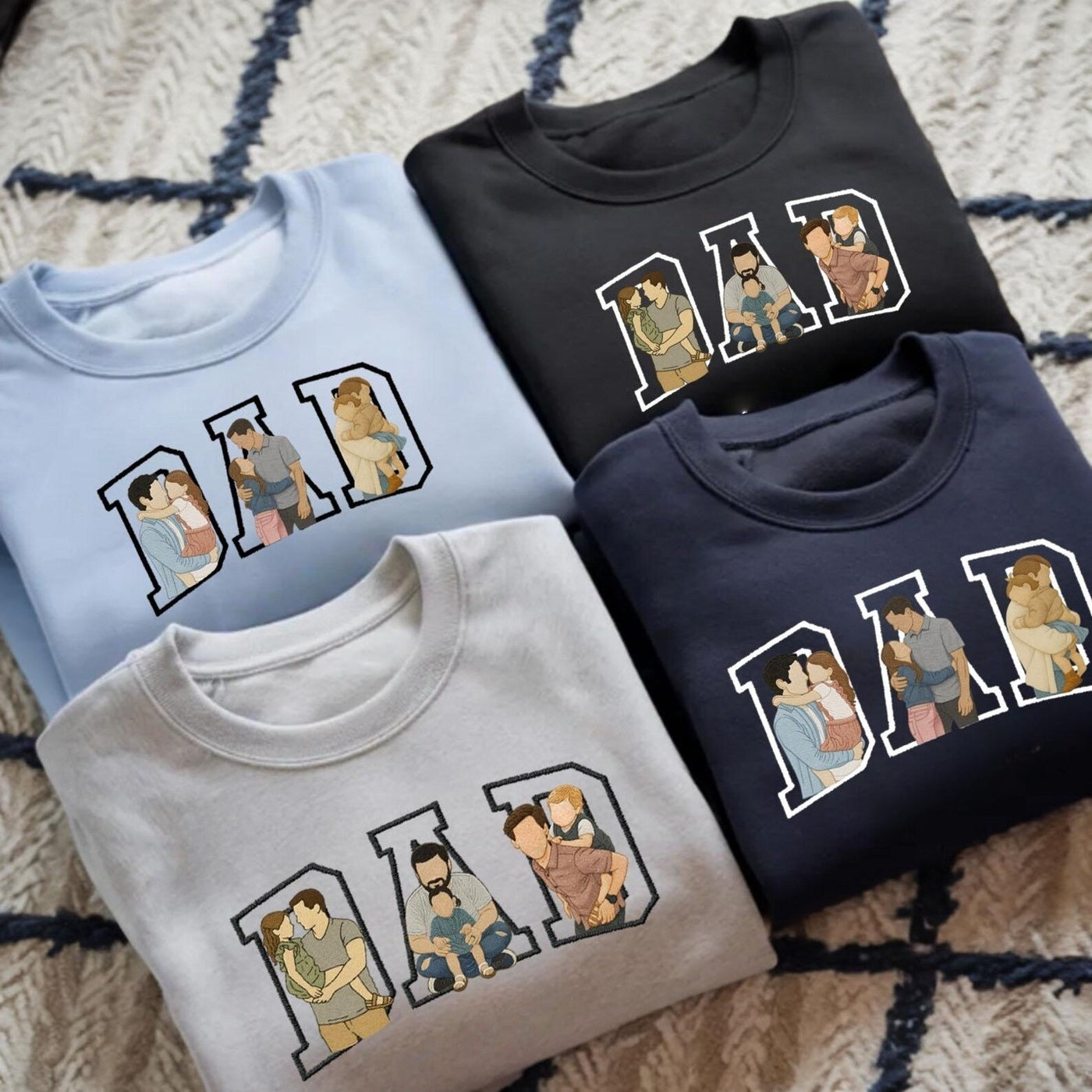 Custom Photo Portrait Embroidery Sweatshirt T-shirt Father's Day- Gift For Dad