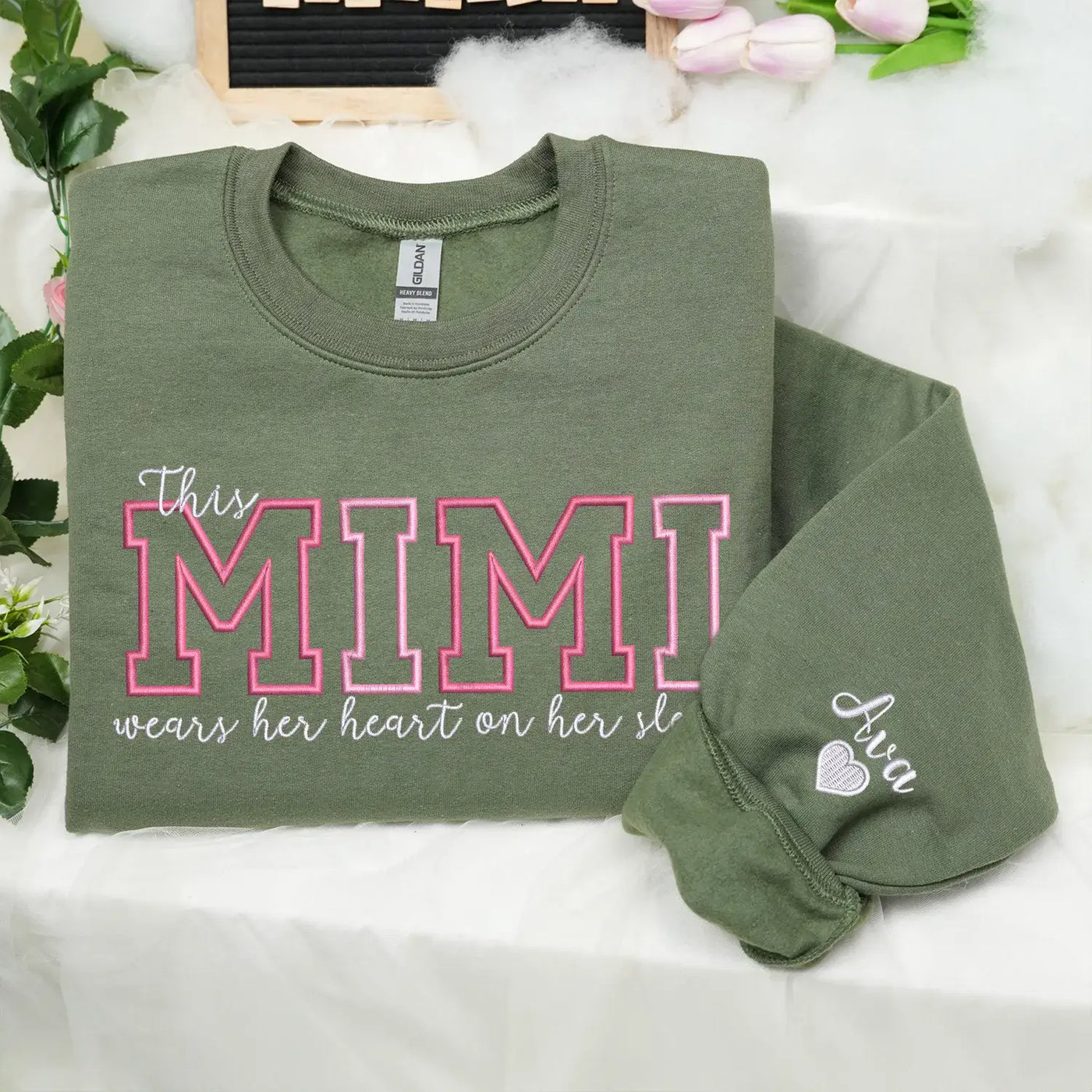 Custom Embroidered This Mimi Wears Her Heart on Her Sleeve Sweatshirt | Mother's Day Gifts