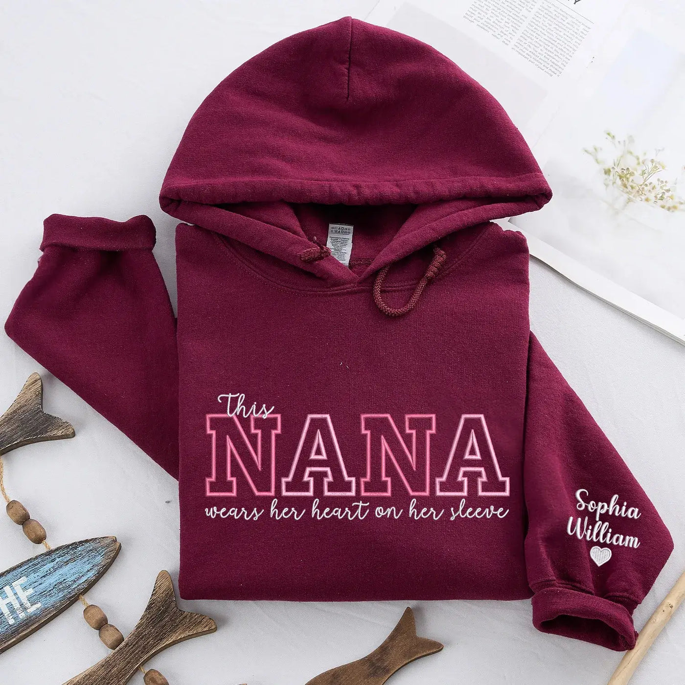 Custom Embroidered This Nana Wears Her Heart on Her Sleeve Sweatshirt | Mother's Day Gifts