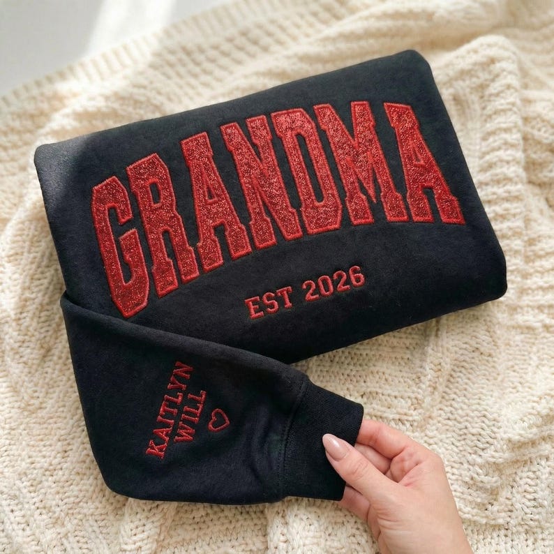 Custom Arched Glitter Embroidered Grandma Sweatshirt | Mother's Day Gifts