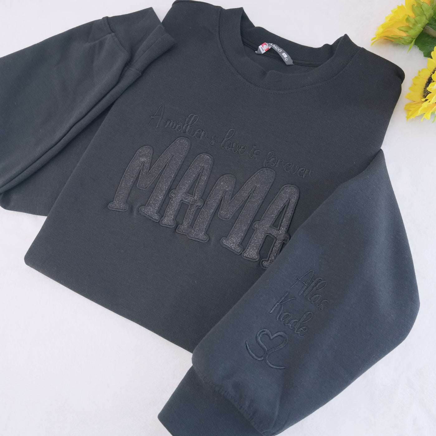 Custom Mom's Glitter Embroidered T-shirt and Sweatshirt | a gift for mom with a warm word