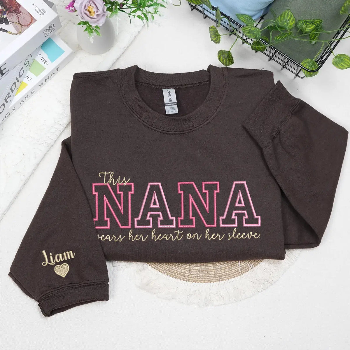Custom Embroidered This Nana Wears Her Heart on Her Sleeve Sweatshirt | Mother's Day Gifts