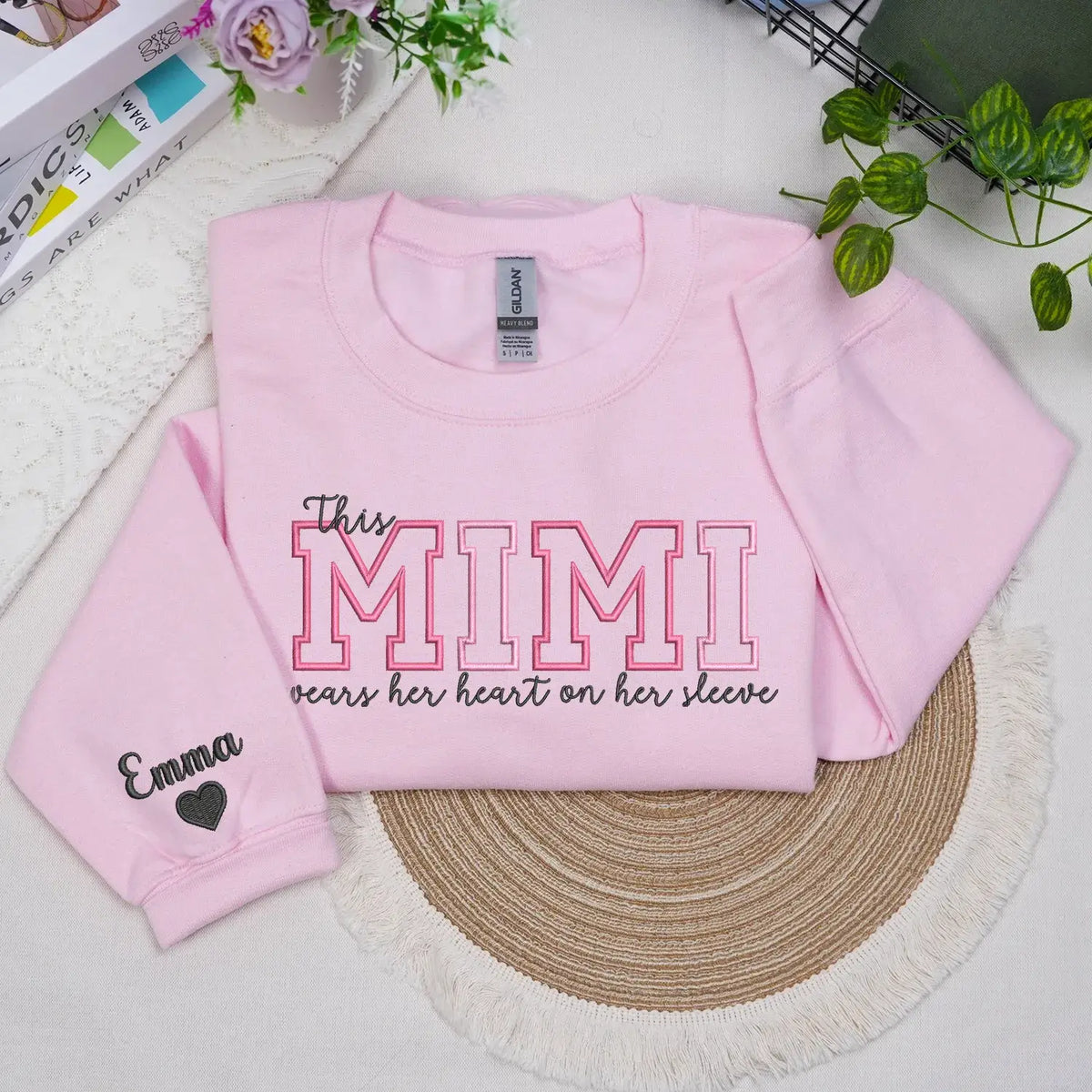 Custom Embroidered This Mimi Wears Her Heart on Her Sleeve Sweatshirt | Mother's Day Gifts