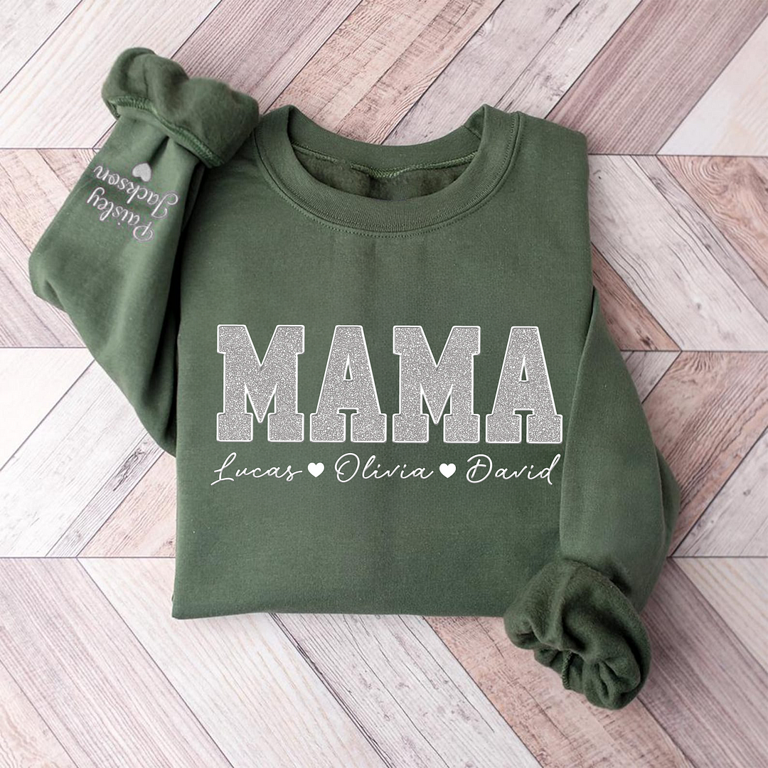 Custom Mom Glitter Embroidered Sweatshirt With Loving Children‘s Name | Mother's Day Gift