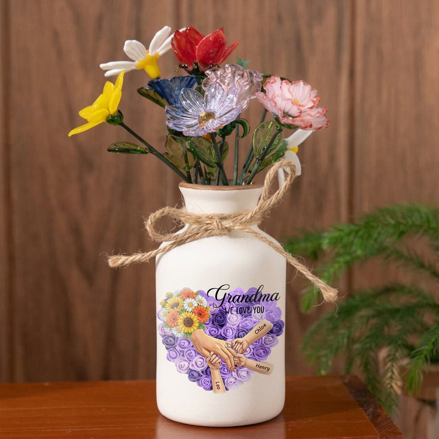Personalized "Sunflower" Vase-Personalized Grandma Holding Hands|Best Mother's Day Gift– Timeless Gift for Every Home