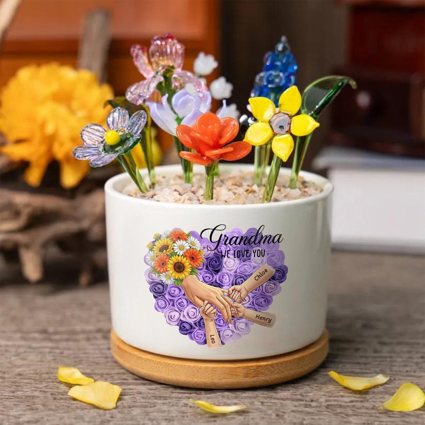 Personalized Sunflower Large Plant Pot-Personalized Mom Holding Hands|Best Mother's Day Gift– Timeless Gift for Every Home