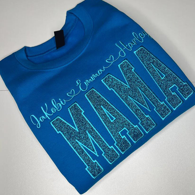 Custom Mama Glitter Embroidered Sweatshirt With Loving Children‘s Name | Mother's Day Gift