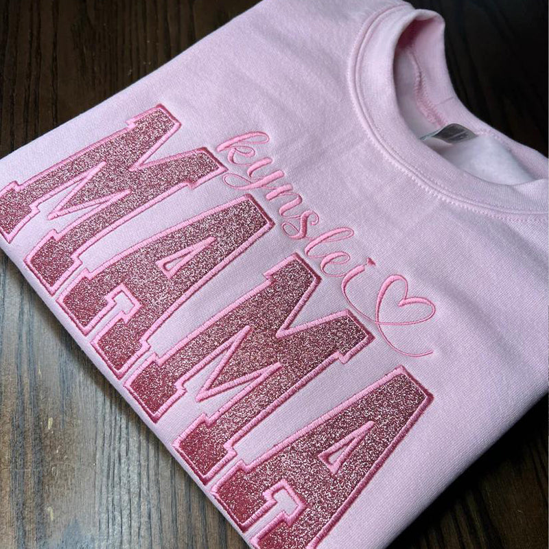 Custom Mama Glitter Embroidered Sweatshirt With Loving Children‘s Name | Mother's Day Gift