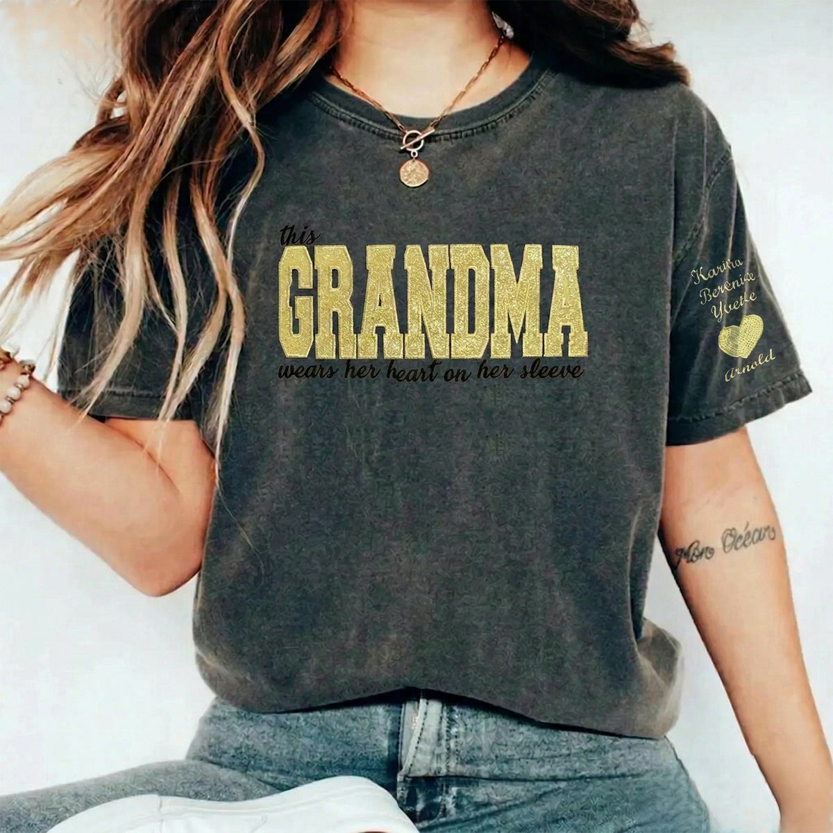 Custom Mama Glitter Embroidered Washed Sweatshirt with Kids' Names | Mother's Day Gift
