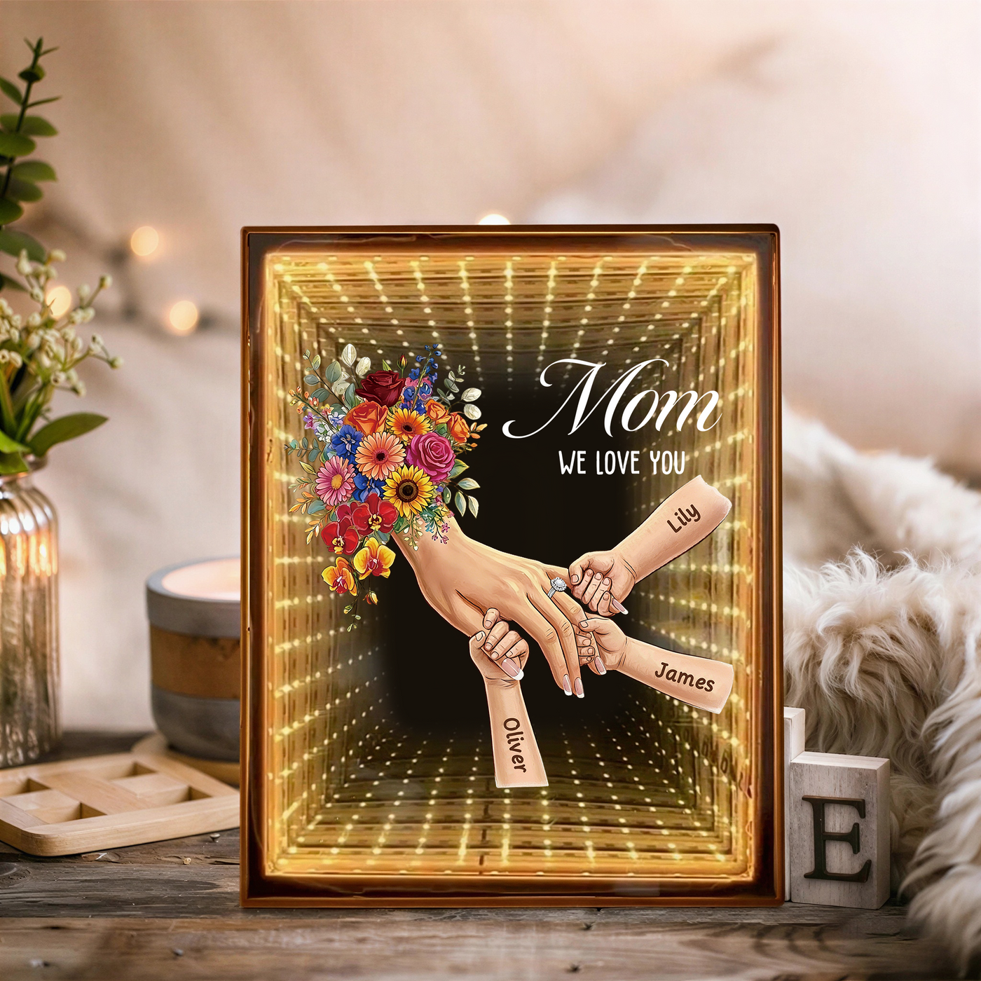 Custom Starry Mirror Lightbox - Personalized Mommy Holding Hands