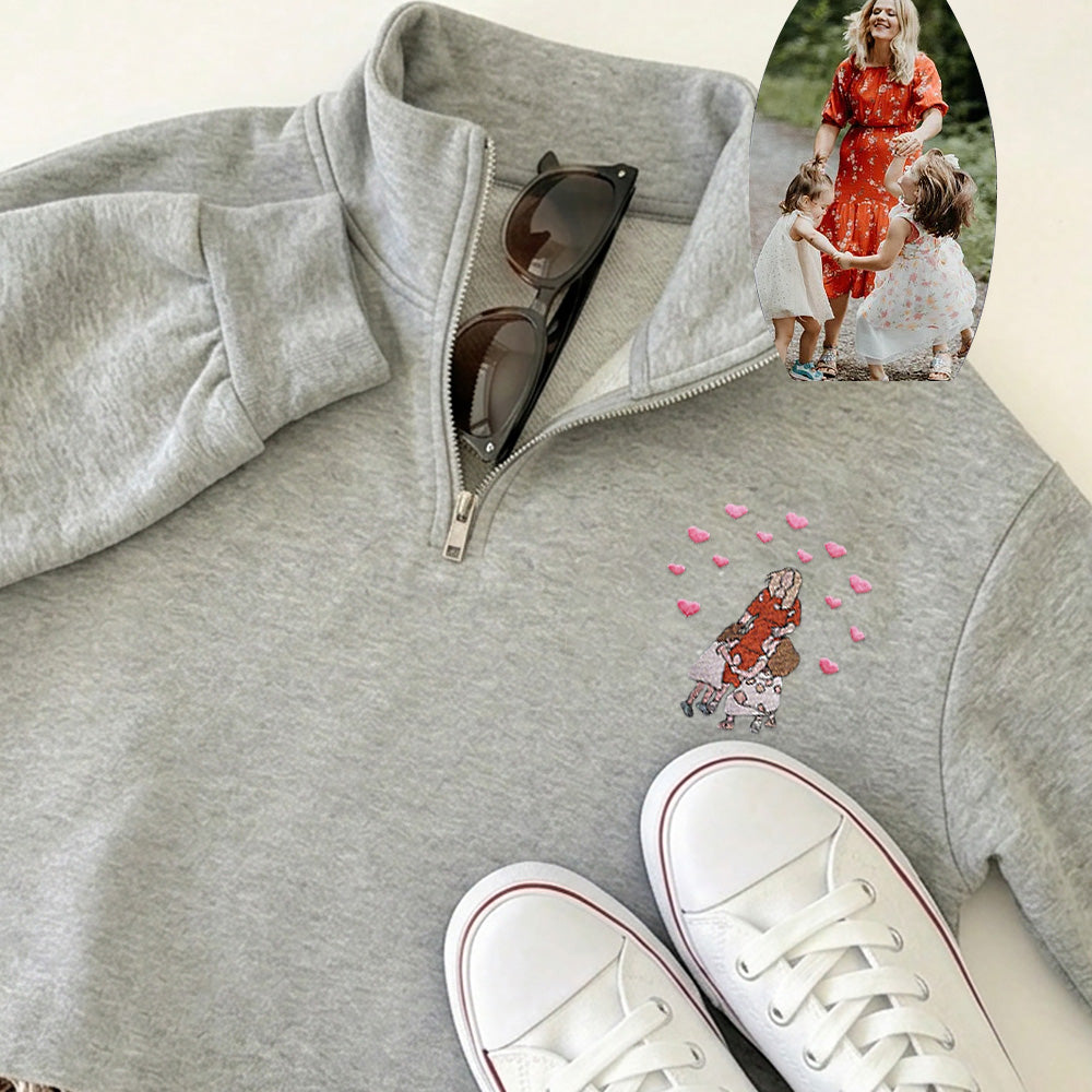 Custom Embroidered Portrait Quarter Zip Sweatshirt from Photo | Mother's Day Gift
