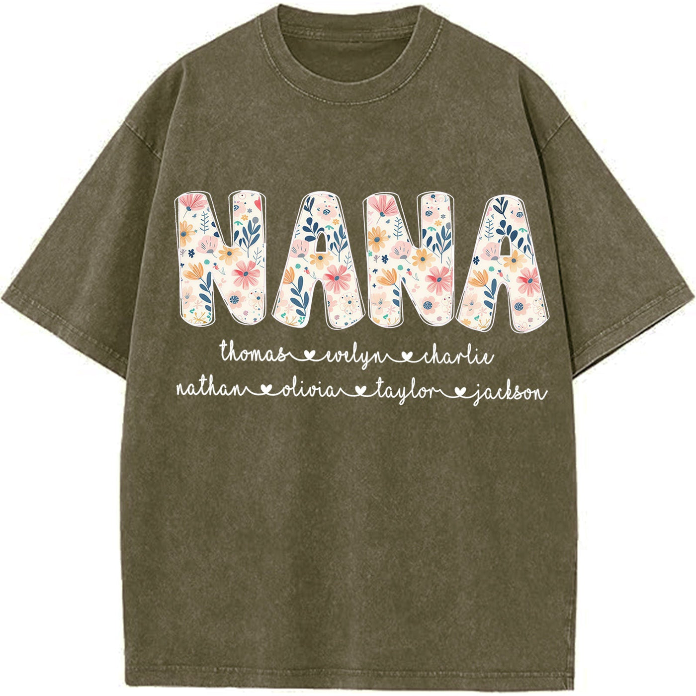 Personalized Nana Vintage Washed Sweatshirt with Grandkids' Names - Floral Grandma Gift