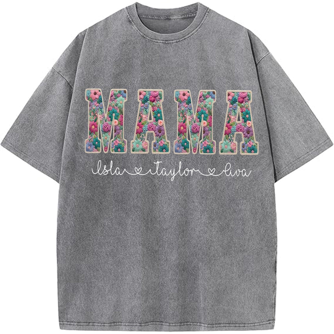 Personalized Floral "MAMA"  Vintage Washed Sweatshirt – Custom Kids Names Gift for Mom