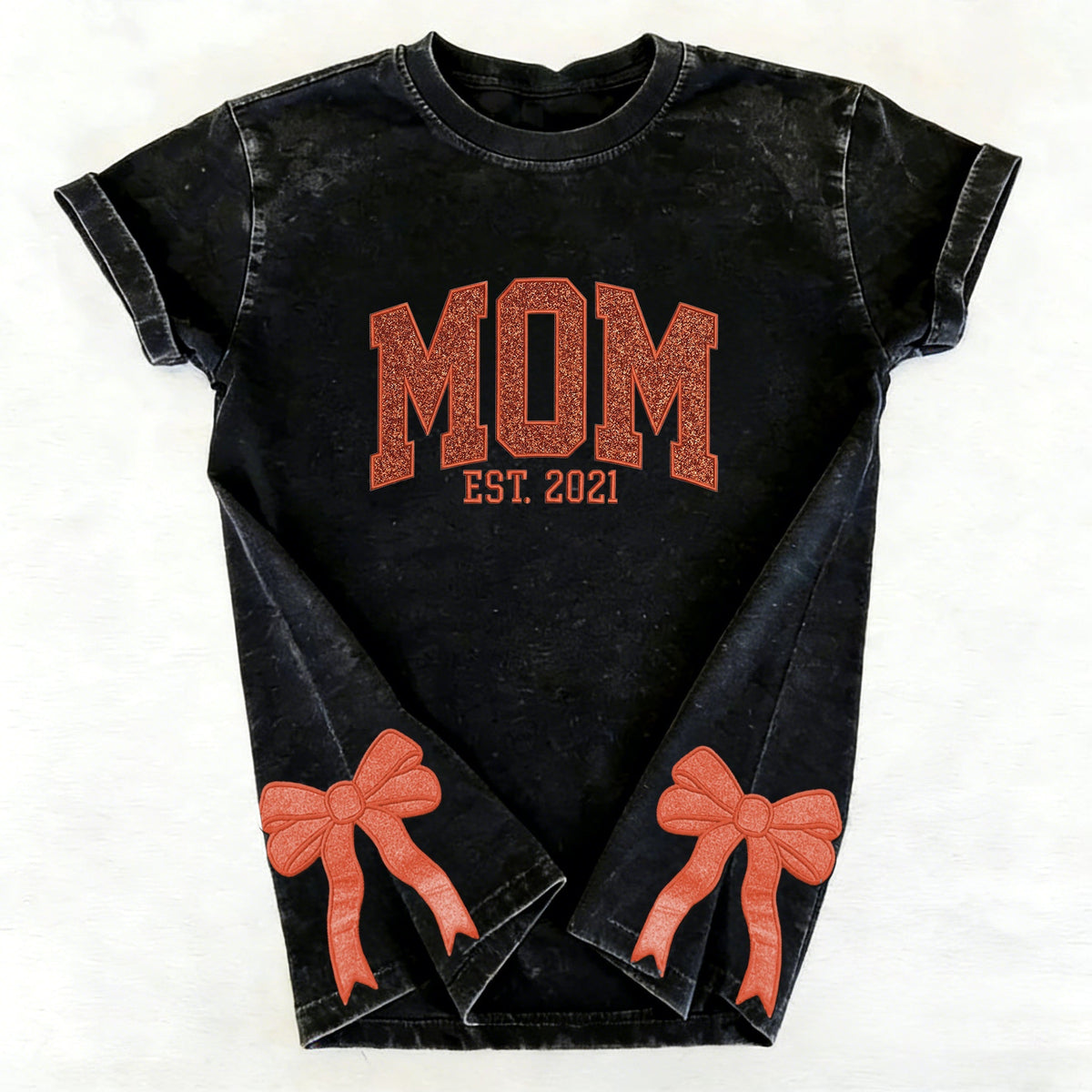 Custom Trendy and Cute Mama Embroidered Glitter Side Bow Washed Sweatshirt | Mother's Day Gift