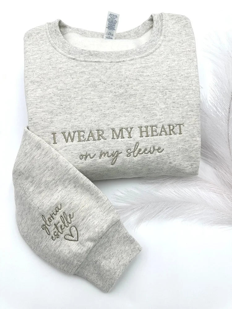 Custom I WEAR MY HEART on my sleeve Embroidered Mama Sweatshirt | Mother's Day Gift