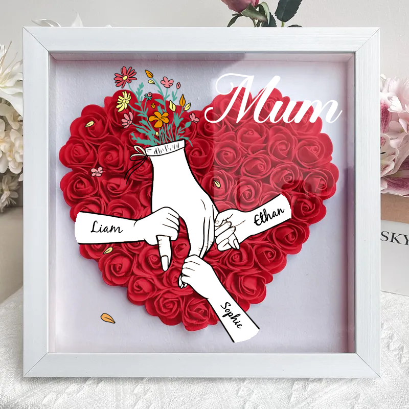 Personalized Flower Shadow Box mum and I hand holding- Mother's Day Gift