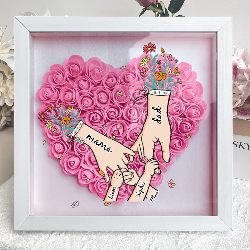 Custom Mother's Day Personalized Flower Shadow Box, Family hand holding Gift | Gift for mom,grandma