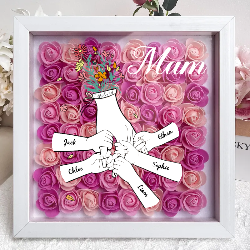 Personalized Flower Shadow Box mum and I hand holding- Mother's Day Gift