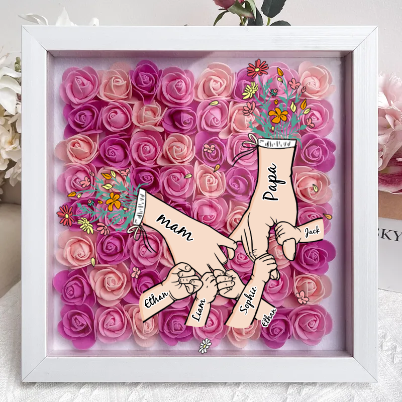 Custom Mother's Day Personalized Flower Shadow Box, Family hand holding Gift | Gift for mom,grandma