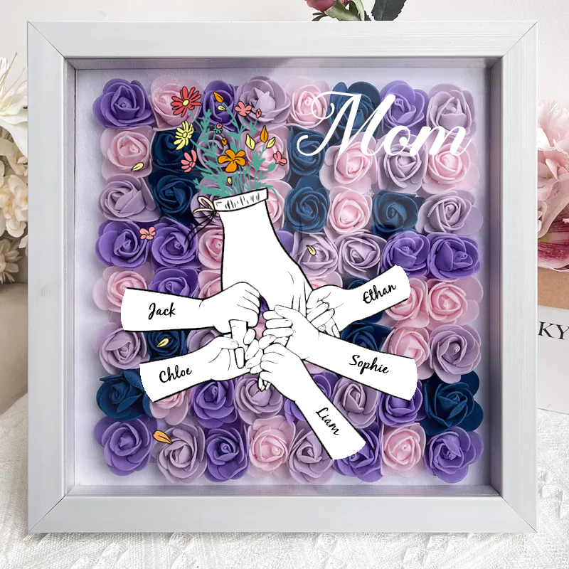 Personalized Flower Shadow Box mum and I hand holding- Mother's Day Gift