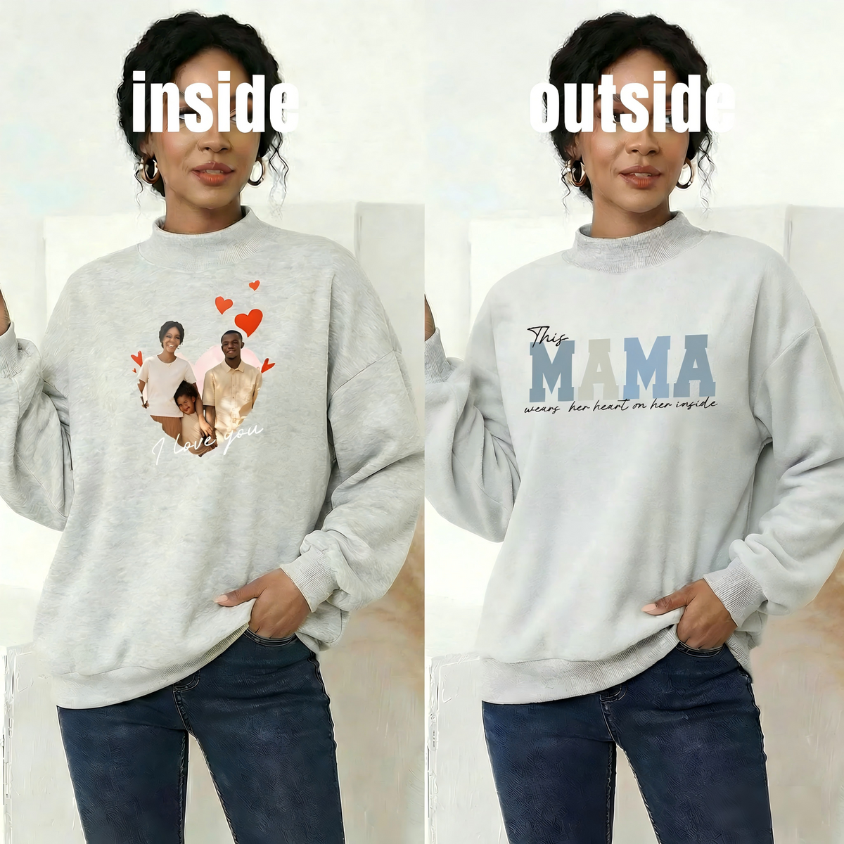 Wear Your Heart on the Inside – Custom Mama Reversible Sweatshirt |Mother's Day Gift