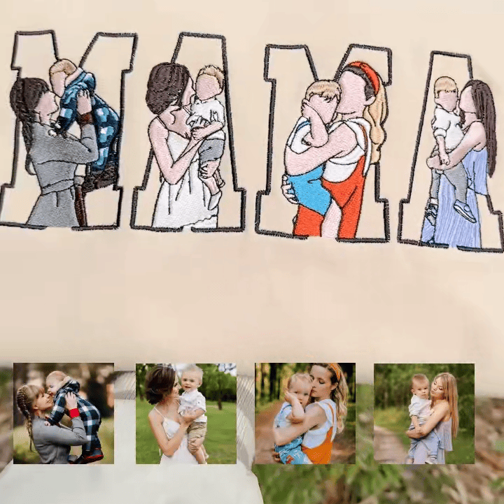 Custom Photo Portrait Embroidery Sweatshirt, Gift For Dad/Mum/Family