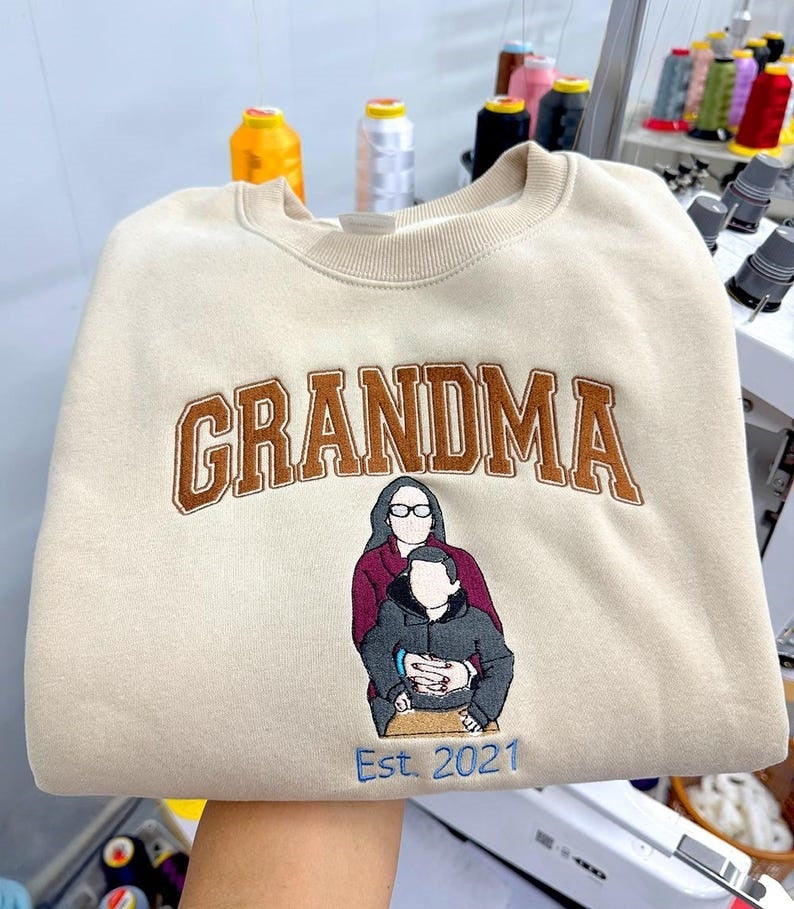 Personalized Family Portrait Embroidered Grandma Crewneck Holiday Sweatshirt Gift for Parents