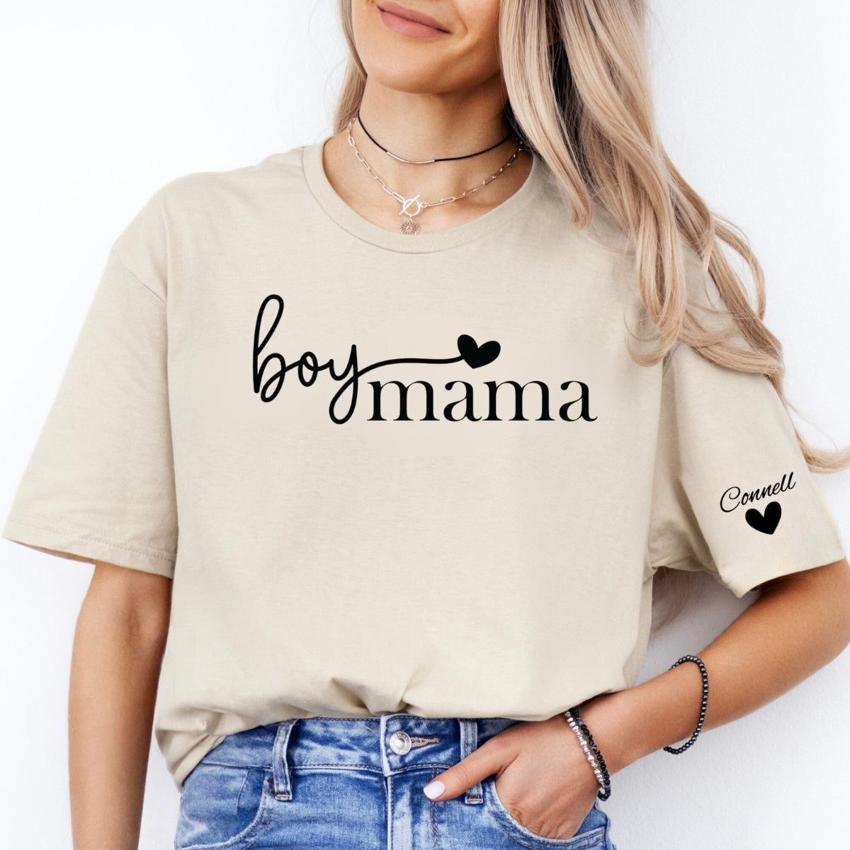Boy Mama Sweatshirt and Hoodie With Kid Name On Sleeve,Gift for Mom,Birthday Gift for Her