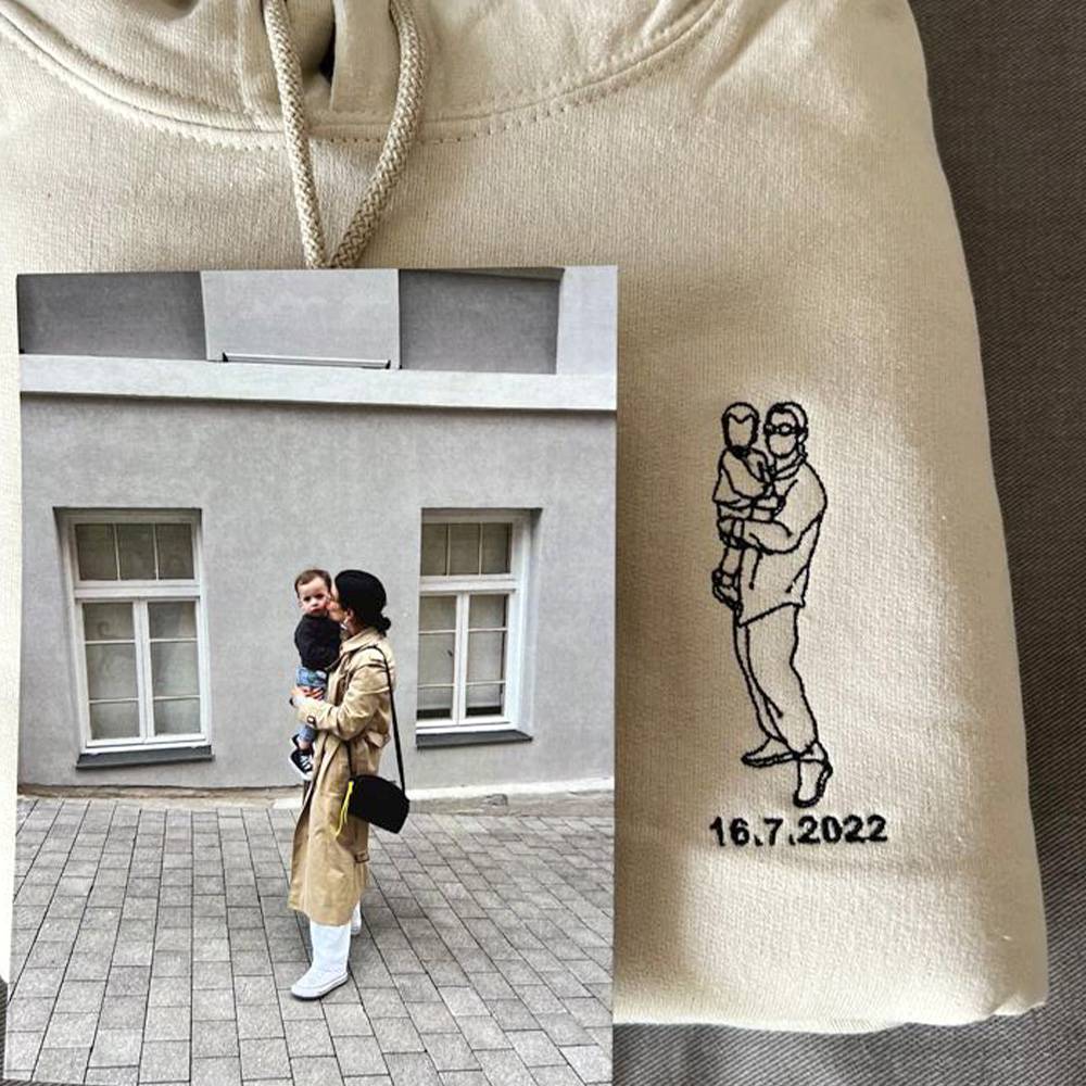 Custom Photo Outline Art Embroidered Mom Hoodie Sweatshirt/T-shirt-Gift for Mom