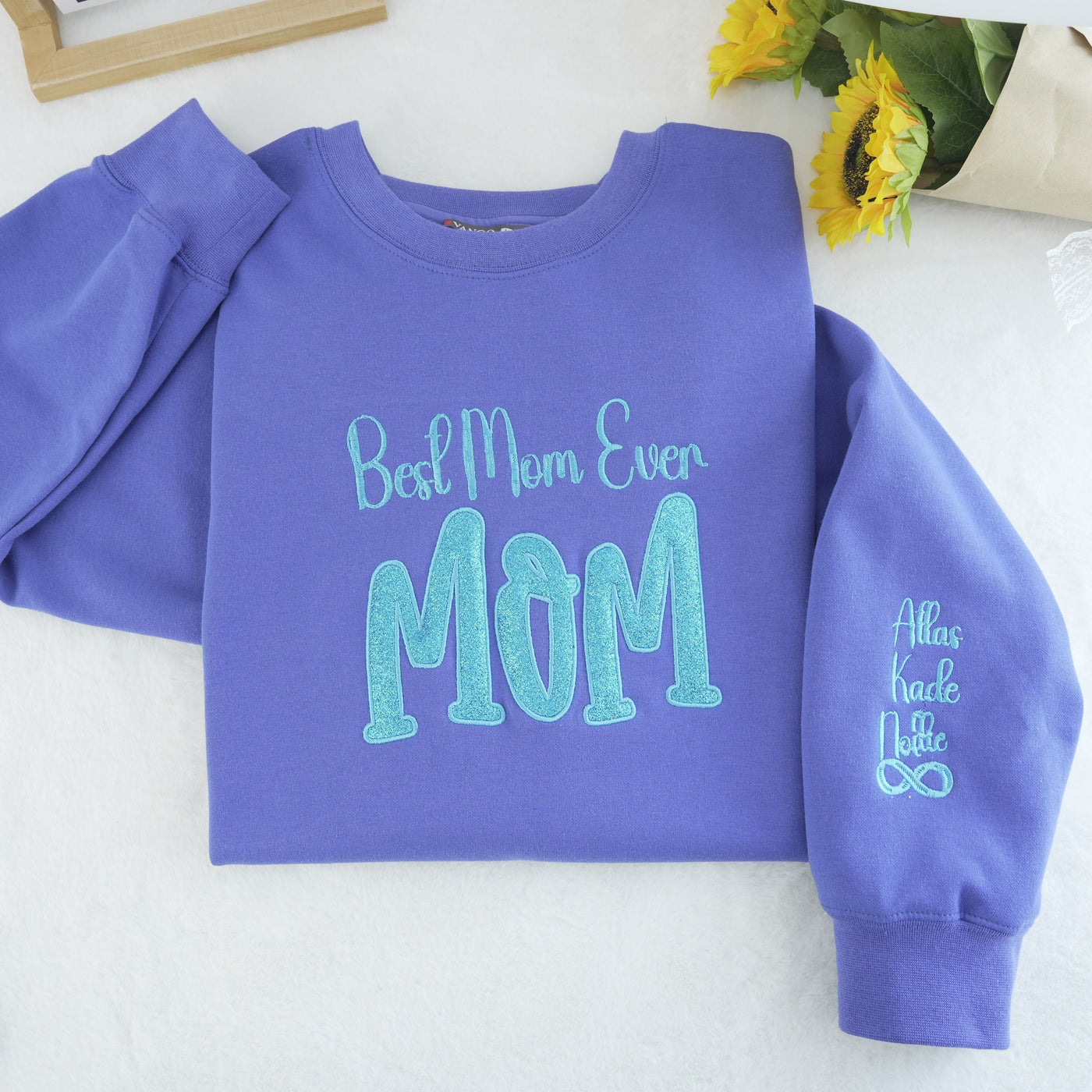 Custom Mom's Glitter Embroidered T-shirt and Sweatshirt | a gift for mom with a warm word