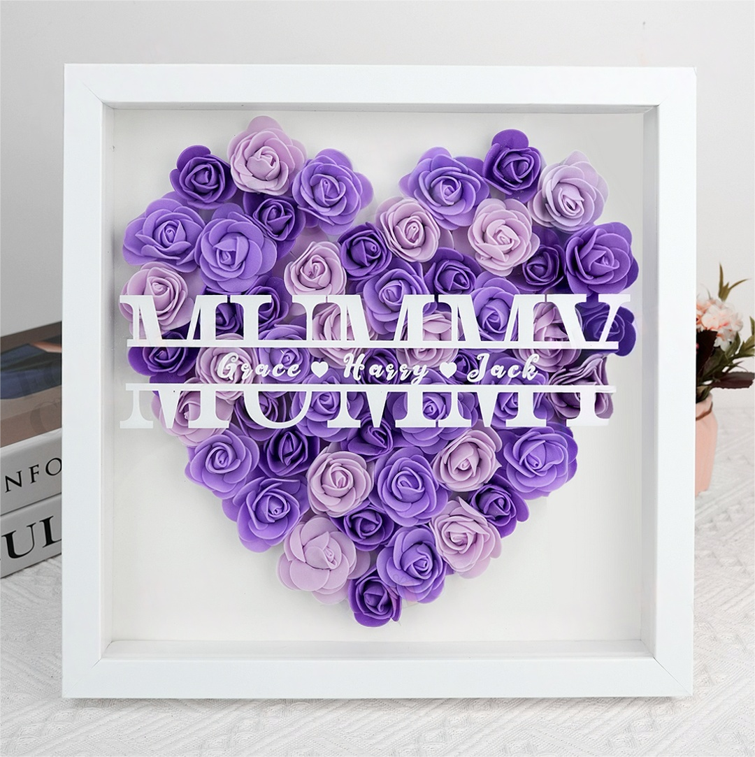 Custom Personalized Mum Flower Shadow Box With Kids Name | Mother’s Day gift