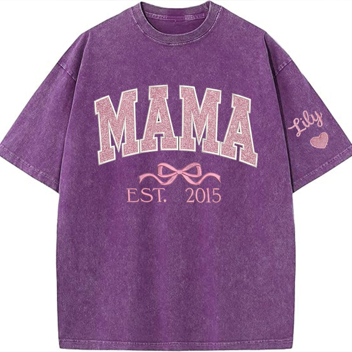 Mom glitter embroidered Washed T-shirt&sweatshirt mother day/personalized year.