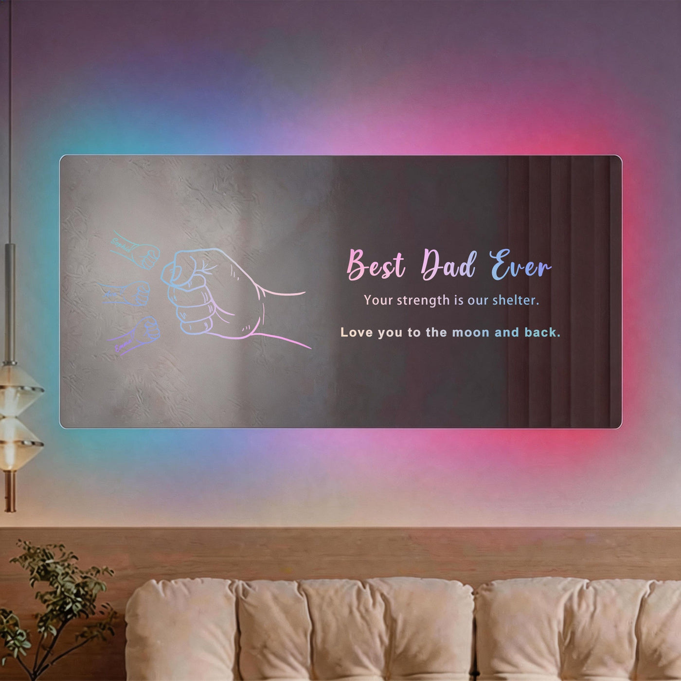 Personalized Dad & Kids Fist Bump Mirror Light – Custom Father’s Day Gift