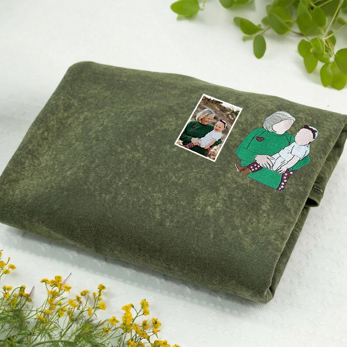 Custom Mama,Mom Portrait Embroidered Washed Sweatshirt | Mother's Day Gift