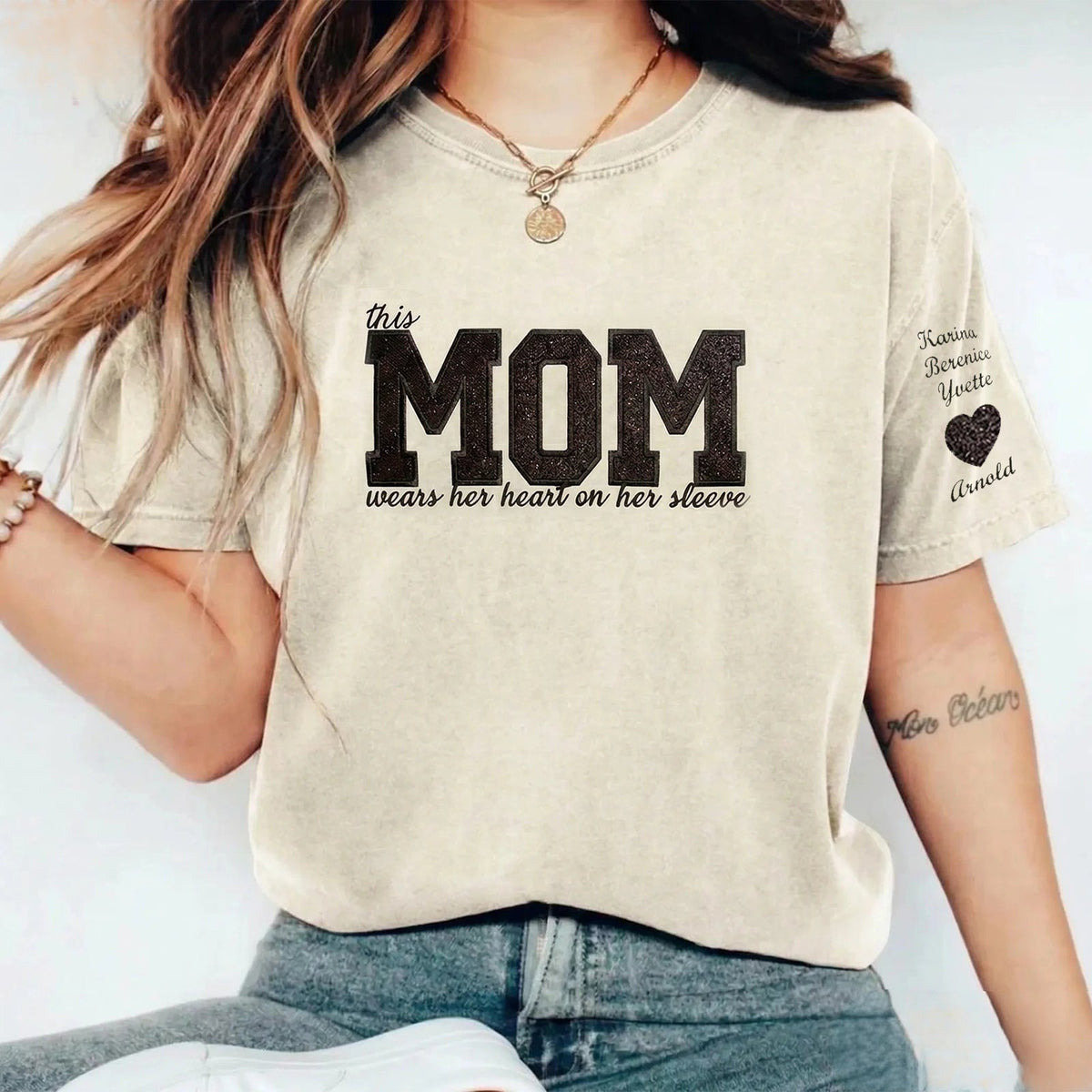 Custom Mama Glitter Embroidered Washed Sweatshirt with Kids' Names | Mother's Day Gift