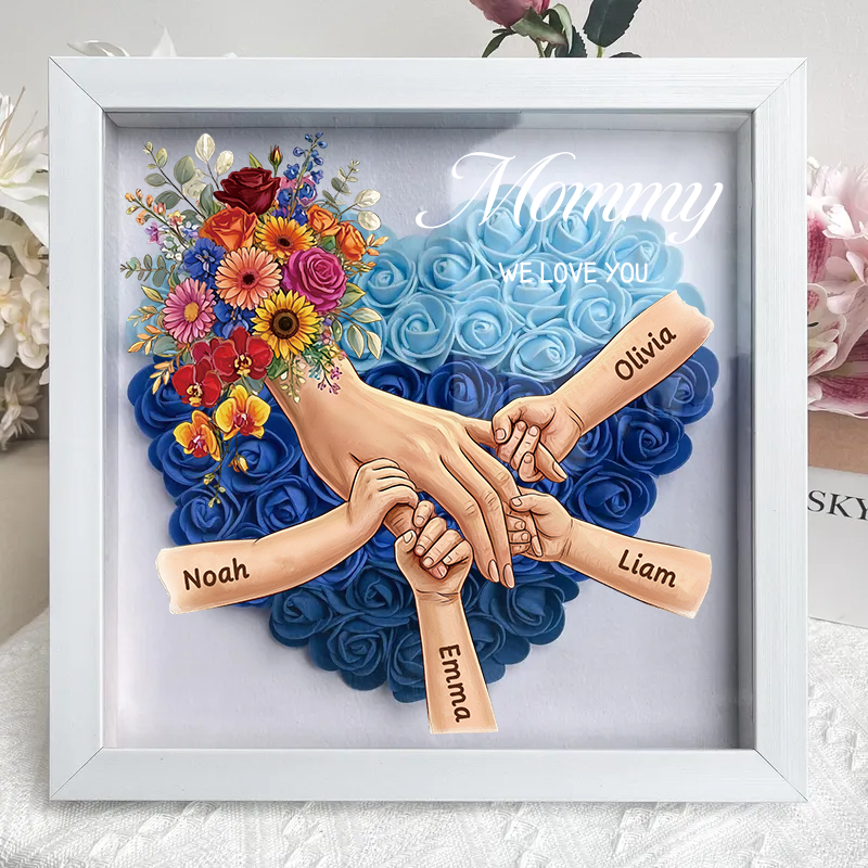 Personalized Mom Holding Hands Shadow Box-Mother's Day Flower Frame